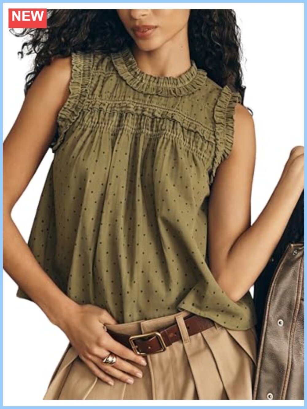Women's Polka Dot Babydoll Tank Top Sleeveless Pleated Round Neck Blouse